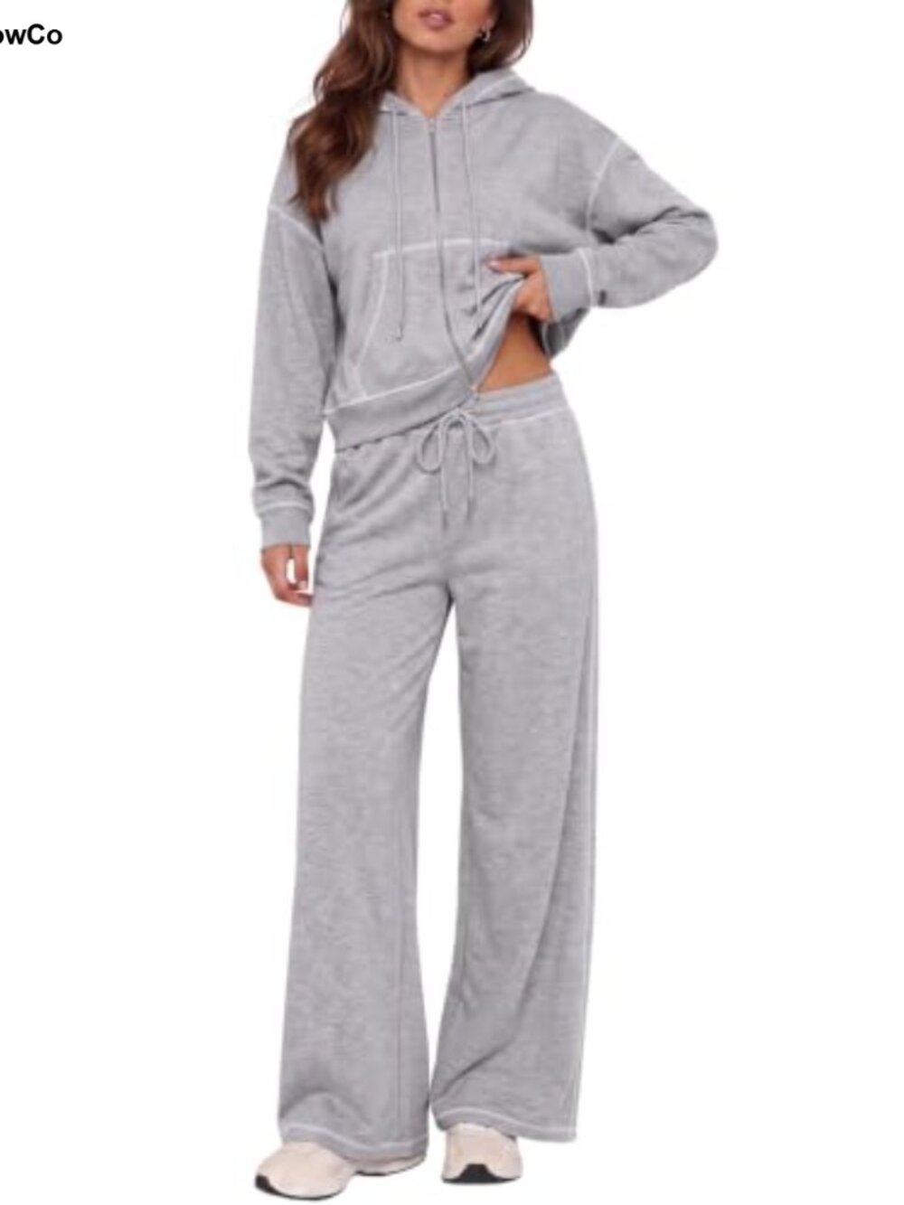 2 Piece Sweatsuit Set Zip Up Hoodie & Wide Leg Pants Loungewear